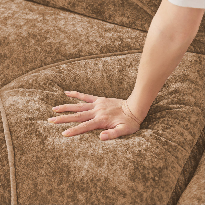 Tissu en velours doux en forme de L, conception touffetée, fond en éponge haute densité 32D, fond ergonomique, conception antidérapante, combinaison libre, aucun assemblage requis, repose-pieds mobile pour les salons, chameau