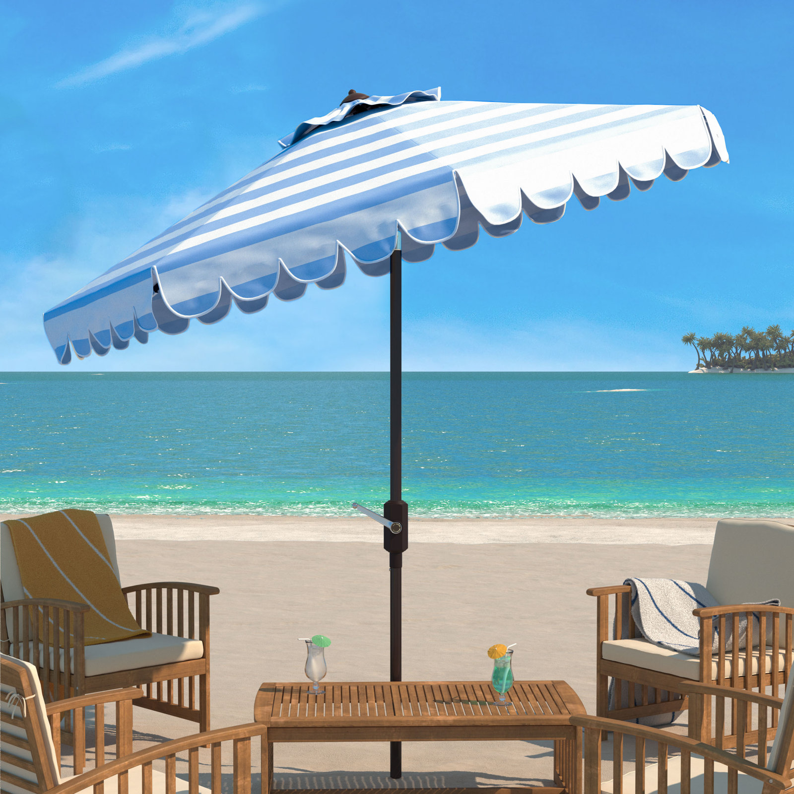 Natalee 8.4' Market Umbrella, Baby Blue/White