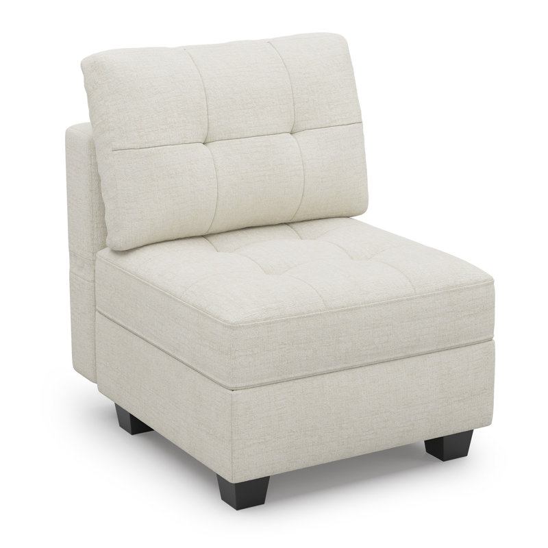 Fauteuil de rangement modulaire simple en lin et velours Soneson, Chenille beige