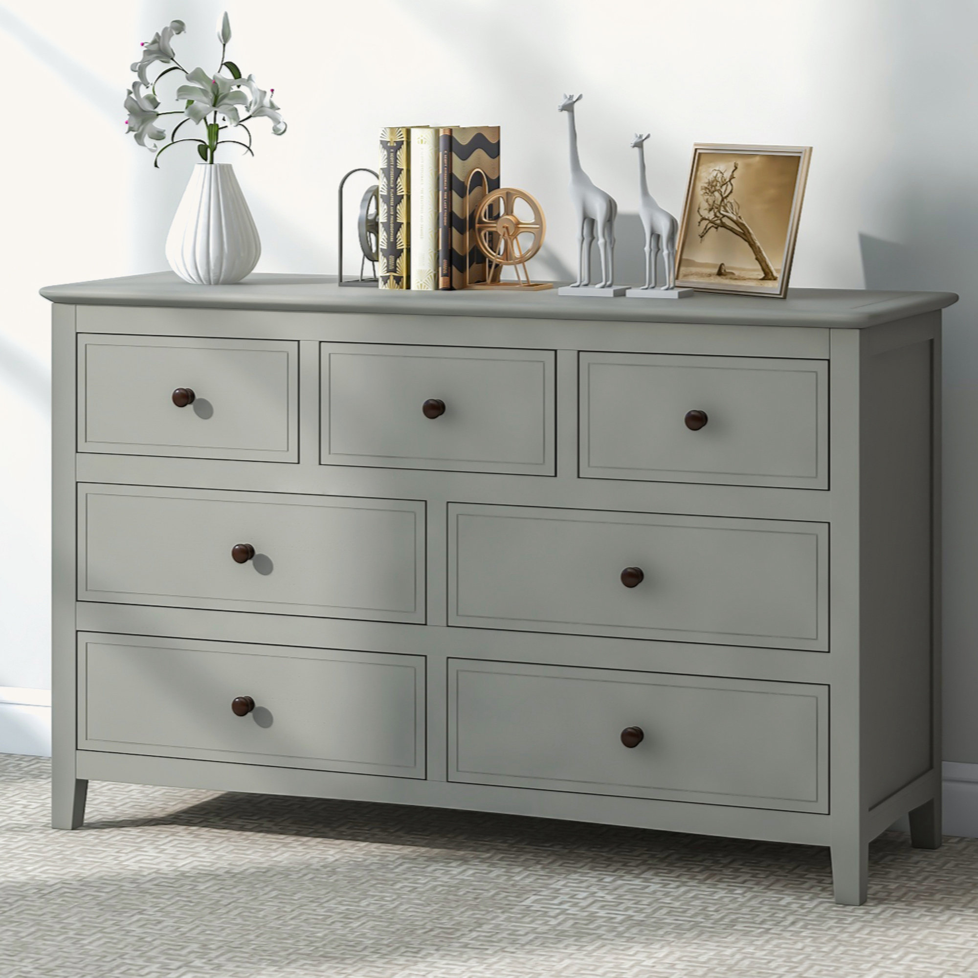 Lark Manor™ 7 Drawers Solid Wood Dresser,Grey Wayfair Canada