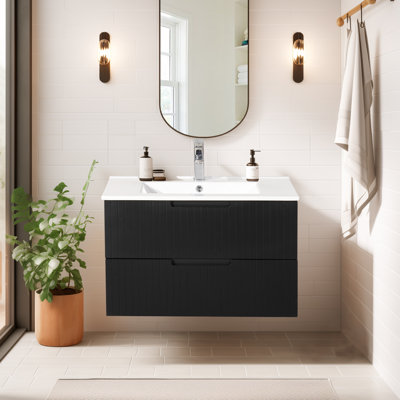 30"" Wall Mounted Single Bathroom Vanity with Ceramic Sink Modern Floating Vanity Bathroom Cabinet -  Ebern Designs, 6AAE2A67E33A4B7697944D102815CBDE