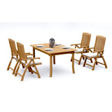 7 Pcs Grade-A Teak Wood Dining Set: 60" Rectangle Table And 6 Marley Folding Reclining Arm Chairs #11MR1306