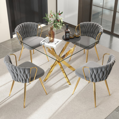 36in Square Glass Pedestal Dining Set