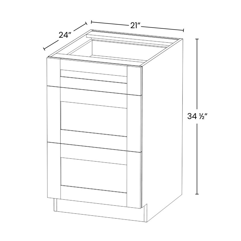 Kindwood Eco Shaker Ready-to-Assemble Base Cabinet, 3 Drawer, 21"