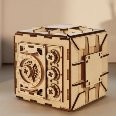 Mechanical Combination Safe 3D Wooden Puzzle Box Kit, DIY Storage Model for Adults