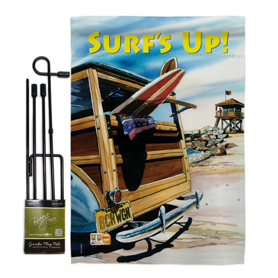 Ensemble de 2 faces 1 pi 6,5 po x 1 pi 1 po le soleil de beach wagon est amusant dans l’ensemble de 2 drapeaux en polyester