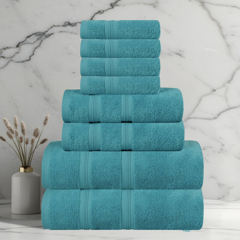 Ensemble de serviettes en coton 8 pièces Smart Quick-Dry Zero Twist, Turquoise