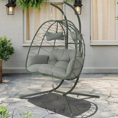 Fauteuil de balançoire pour deux personnes avec support, fauteuil suspendu en rotin de polyéthylène robuste de 660 lb avec coussin et coussin épais, fauteuil de détente intérieur et extérieur pour patio, balcon, chambre à coucher, jardin