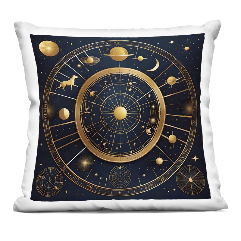 Coussin décoratif Astrology Zodiac, Carré 18 po, Noir, noir, noir, noir