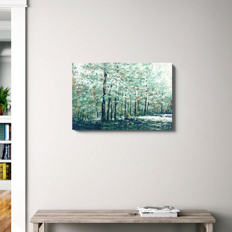 Blue Treeline - peinture sur toile tendue, H 20 po x l 30 po, Impression sans cadre, Sans cadre