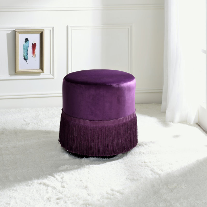 Repose-pieds rond aubergine mauve avec frange