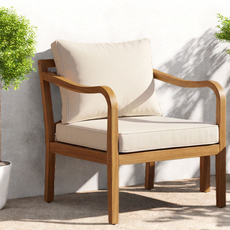Chaises longues de patio modernes, siège profond en bois d'acacia pour terrasse de balcon