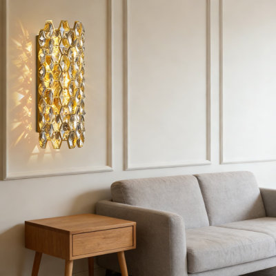 Modern Gold Crystal Wall Sconce, Luxury Indoor Wall Light Fixture With K9 Crystals For Living Room, Bedroom, Bathroom, Hallway And Stairway Lighting