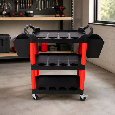 3 Tier Rolling Auto Detail Cart With Wheels,With 2Pcs Bucket,For Detailers Garage, Workshop, Repair Shop, Storage Tool