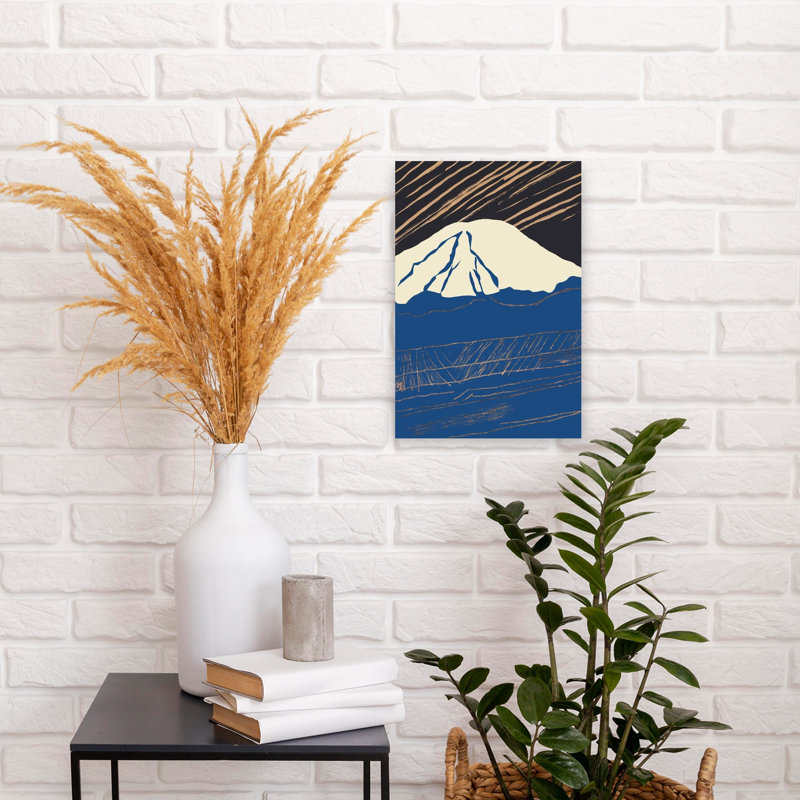 Mount Fuji Golden Sky Abstract Contemporary Minimalist Landscape Mountain Wall Art Print, 18" H x 12" W