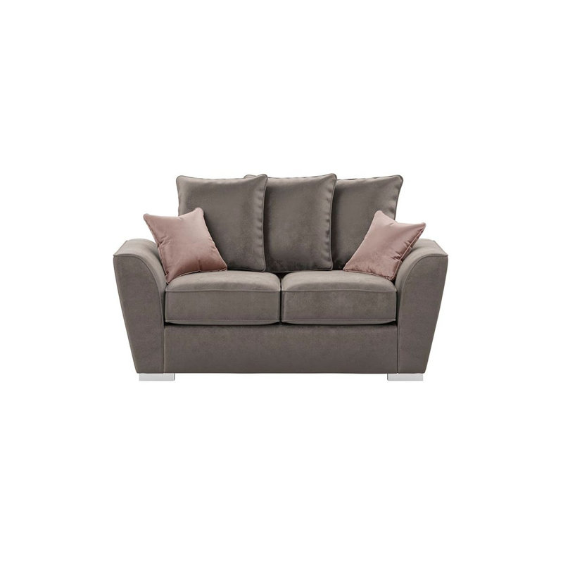 Bailor 2 Seater Velvet Sofa with Loose Back Cushions, Brown, Pink Velvet