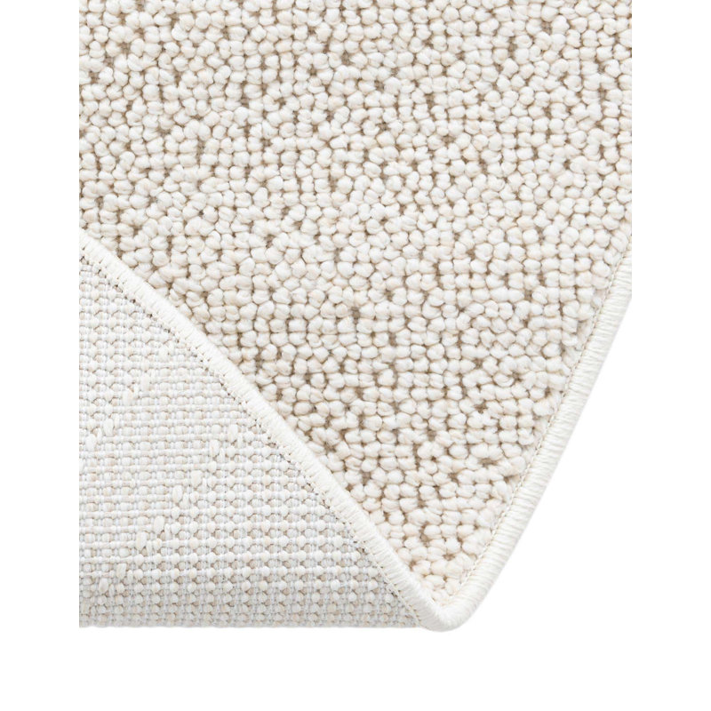 Tapis géométrique ivoire en polyester tissé à la machine, Rond 3 pi 3 po