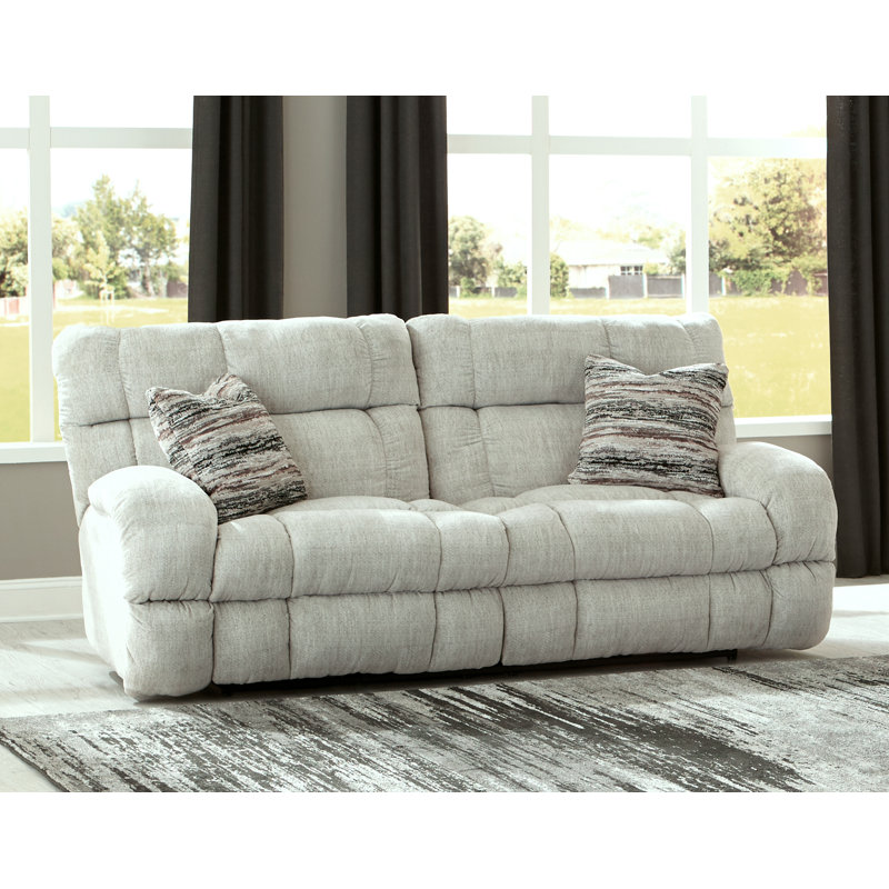 Annaliisa Upholstered 93'' Reclining Sofa, Beige Polyester, Manual