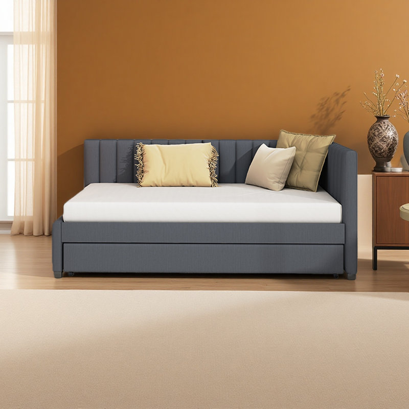 Lit de jour rembourré avec couchette simple pour lit gigogne sans sommier tapissier, Gris