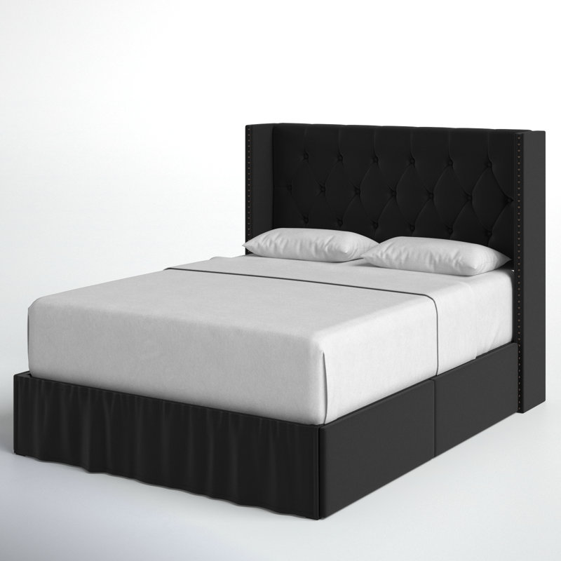 Javionte Upholstered Wingback Storage Bed, Black, Queen