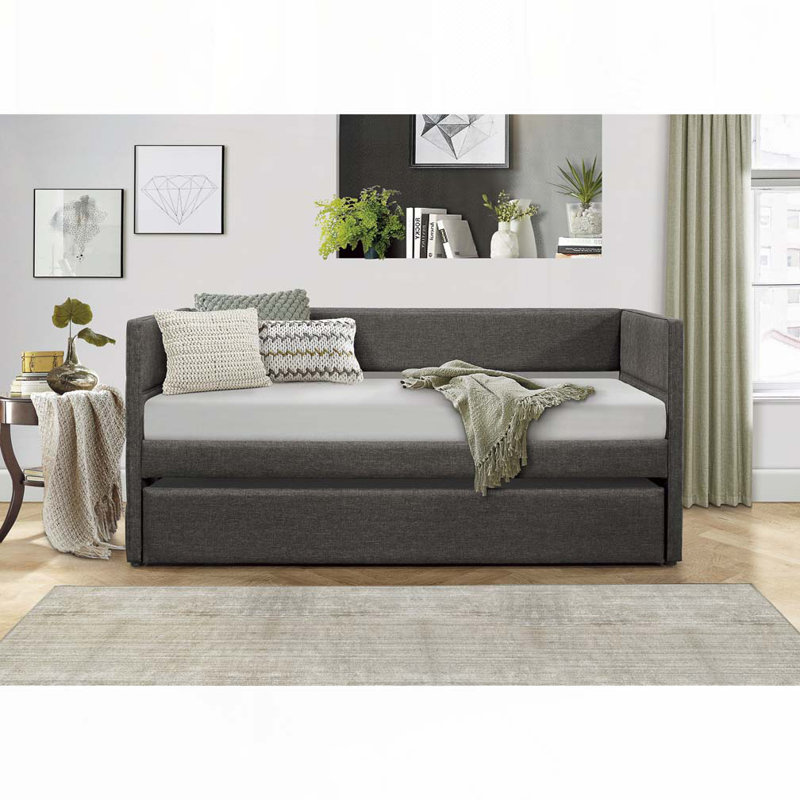 Lit de jour rembourré avec couchette, Gris foncé