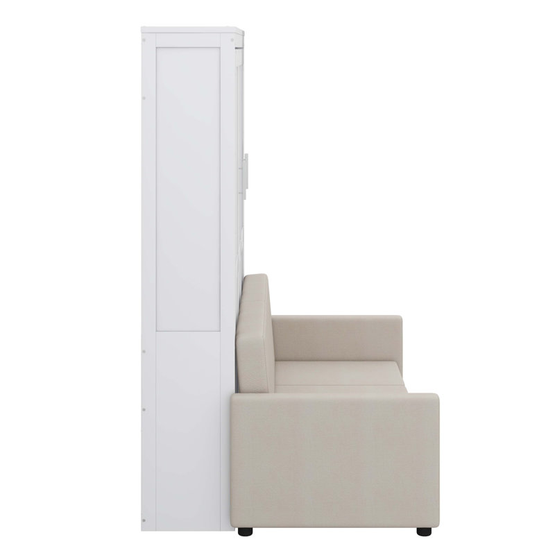Lit escamotable Murphy avec conception murale et coussin confortable, Grand lit, Blanc