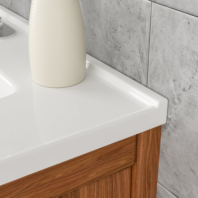 35" L White Ceramic Single Bathroom Vanity Top with Sink