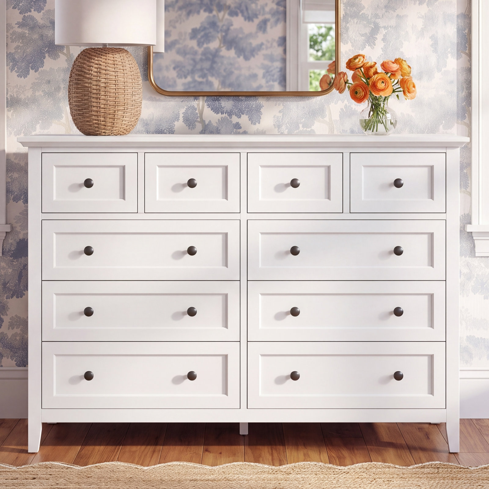 Renee 60" Mahogany Double Dresser, White