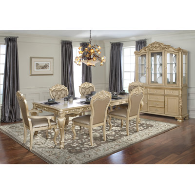 Miranda Collection Gold Finish Pedestal 7-Piece Dining Set