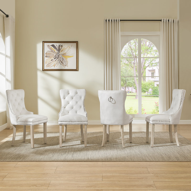Chaise de salle à manger capitonnée, chaises de revêtement avec têtes de clou et anneau de traction (ensemble de 4), 4