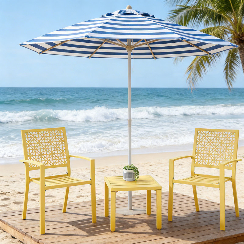 3-Piece Outdoor Conversation Set With Stackable Chairs - All-Steel Art Deco Design, 330 Lb Chair Capacity, Weather-Resistant For Patio, Garden & Poolside