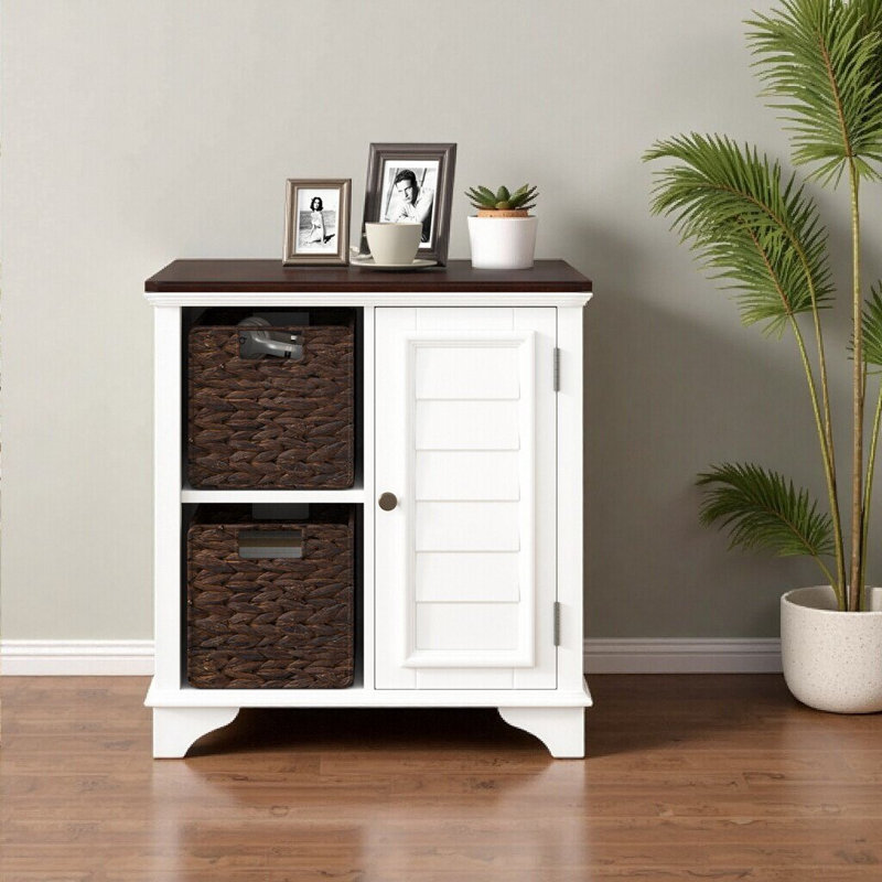 Table basse de style américain avec volets et paniers de rangement, Blanc
