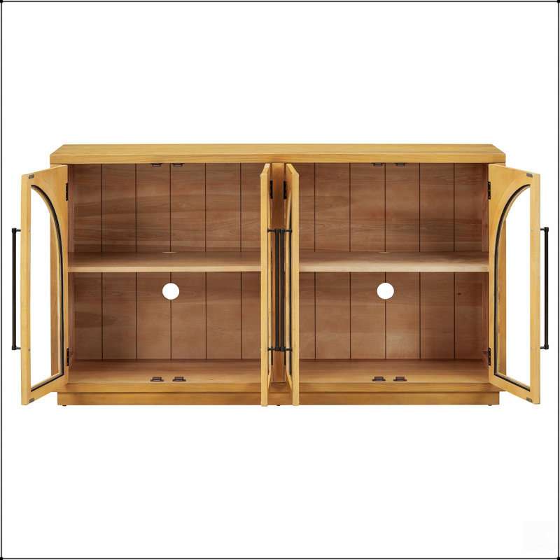 Grande armoire-buffet à 4 portes avec portes en verre, conception arquée et tablettes réglables pour une utilisation polyvalente
