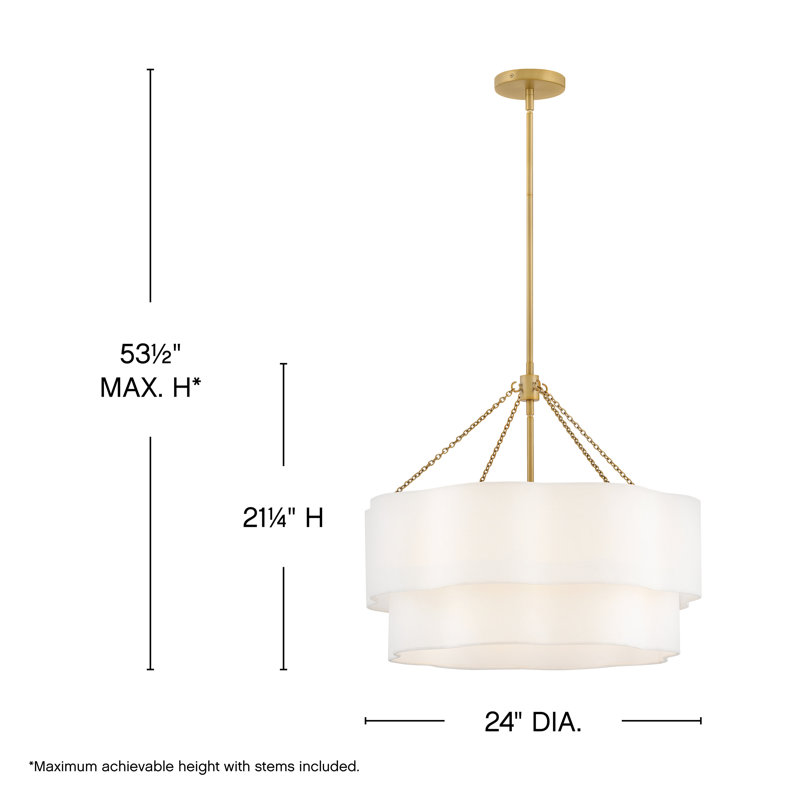 Tailored Five-Light Scalloped Linen 24 in. Drum Chandelier, Lacquered Brass