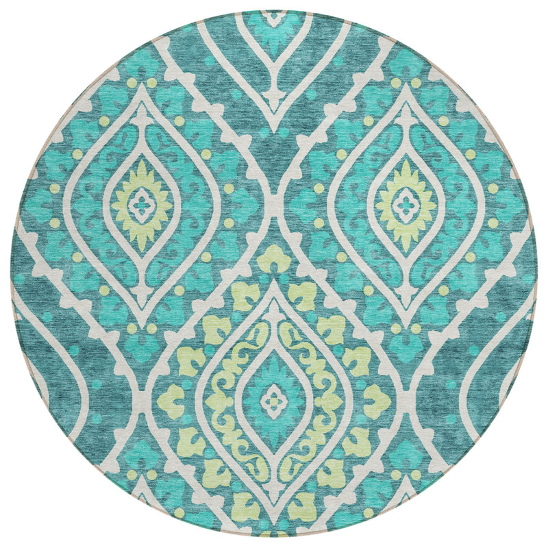 Alleigh Washable Paisley Indoor / Outdoor Rug, Round 8'