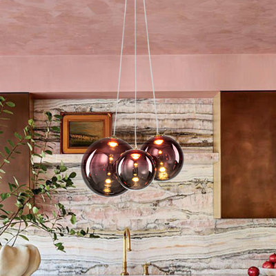 3 - Light Sculptural Colorful Led Cluster Glass Shade Sphere Pendant
