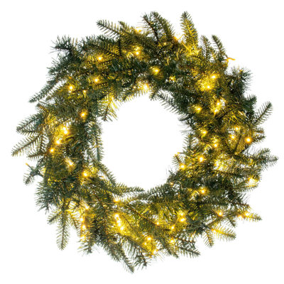 Red Barrel Studio® 24" Georgian Fraser Fir Artificial Pre-Lit Wreath with 150 Warm White Lights, Lush Green