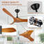 60-Inch Wood Ceiling Fan Without Light for Large Rooms, Reversible DC Motor, Remote Control, Acacia Wood Blades