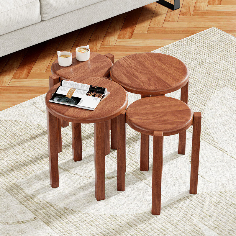 Stackable Stools Timber Corrigan Studio 100% solid wood stackable stools set of 4, wooden ...