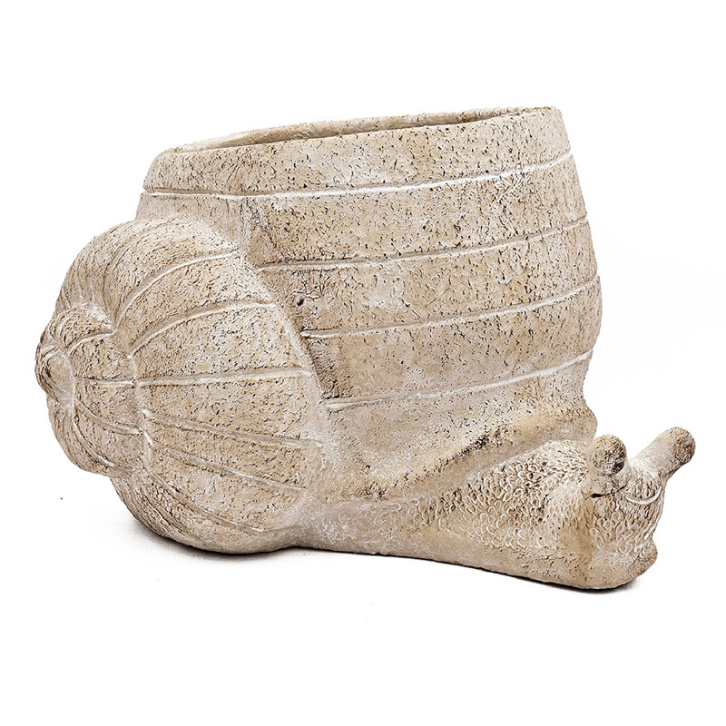 Decorative Sand And Cement Snail Planter With Textured Beige Finish, 6.04" H x 9.54" W x 8.34" D