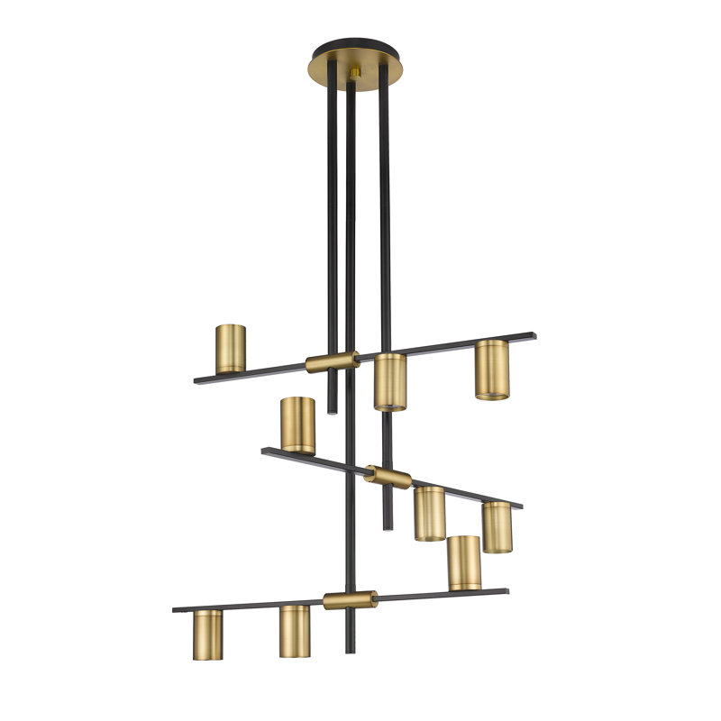 Jamari 9 - Light Dimmable Tiered Chandelier, Matte Black/Olde Brass, Olde Brass