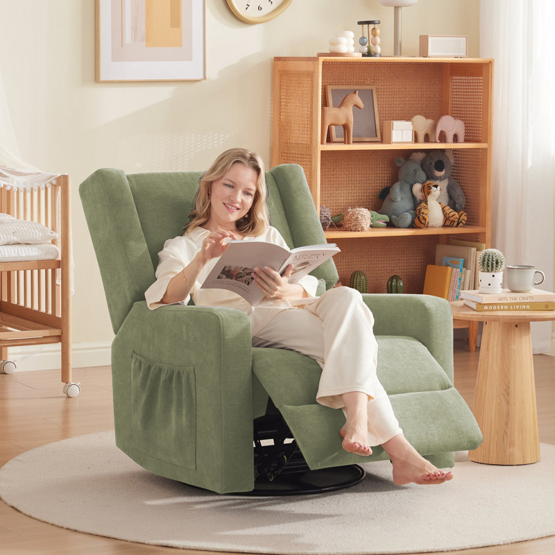 Fauteuil inclinable et oscillant pivotant en chenille de 32,8 po de large Tucker, Vert