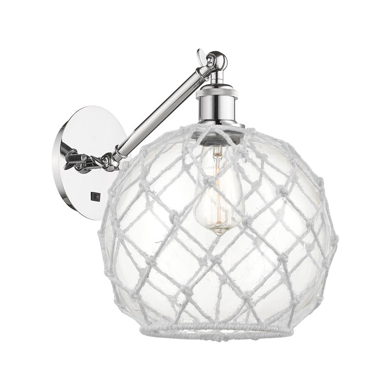 Applique murale réglable 1 lumière Ballston - Homburg, Verre transparent avec corde blanche, Chrome poli