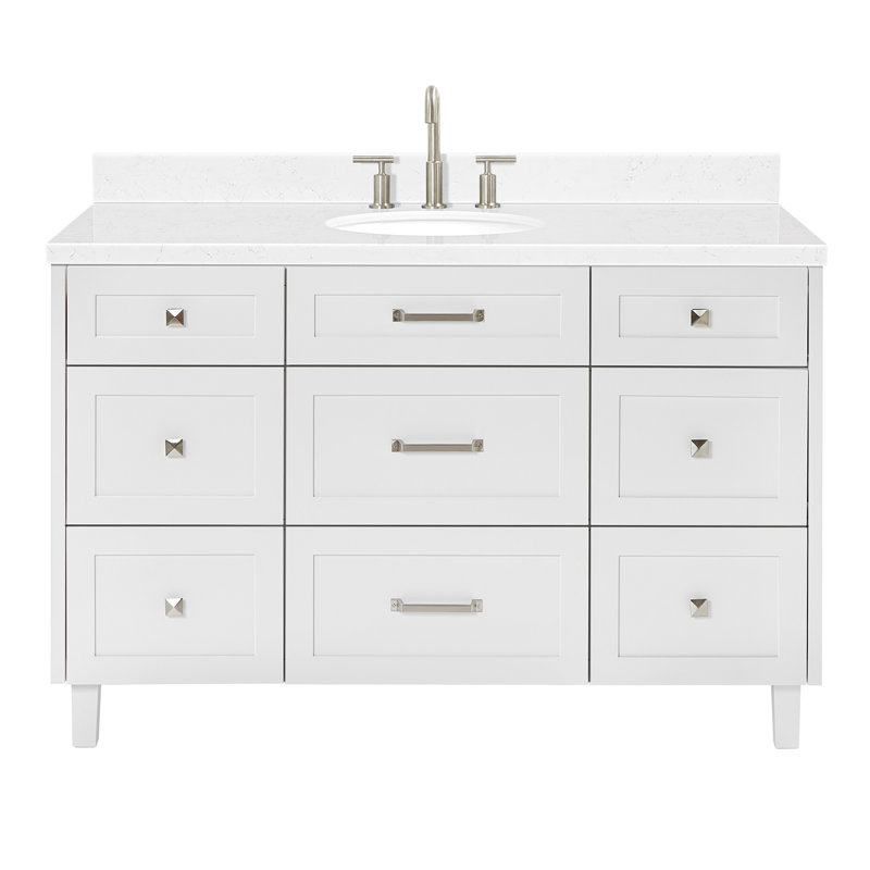 ARIEL Monroe 54 Single Sink Bathroom Vanity with Carrara Quartz Top, White, 54" - 55", Carrara White Quartz