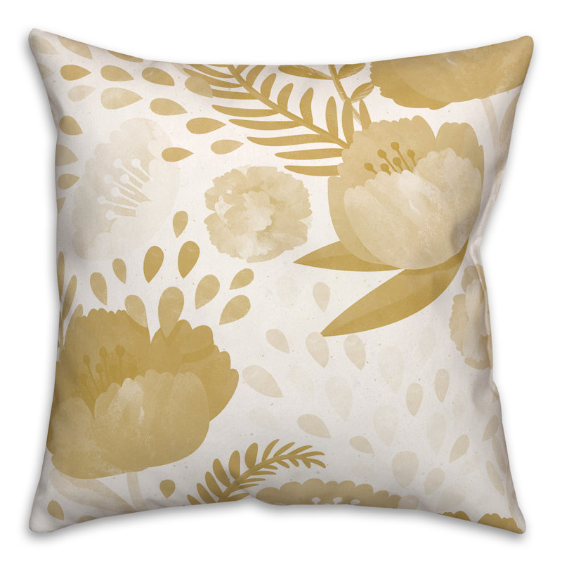 Housse et insert de coussin carré simple Simple Floral 15, Jaune, 20 po x 20 po