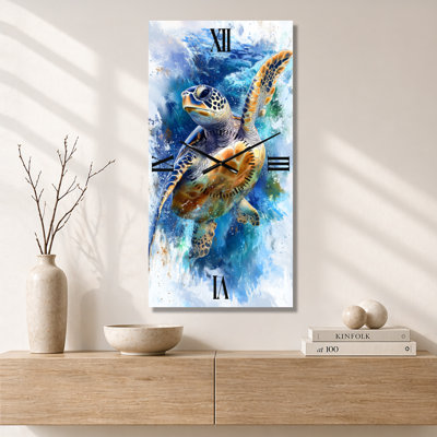 Turtle Ocean Texture II - Coastal Non-Ticking Metal Wall Clock, Printed on Metal