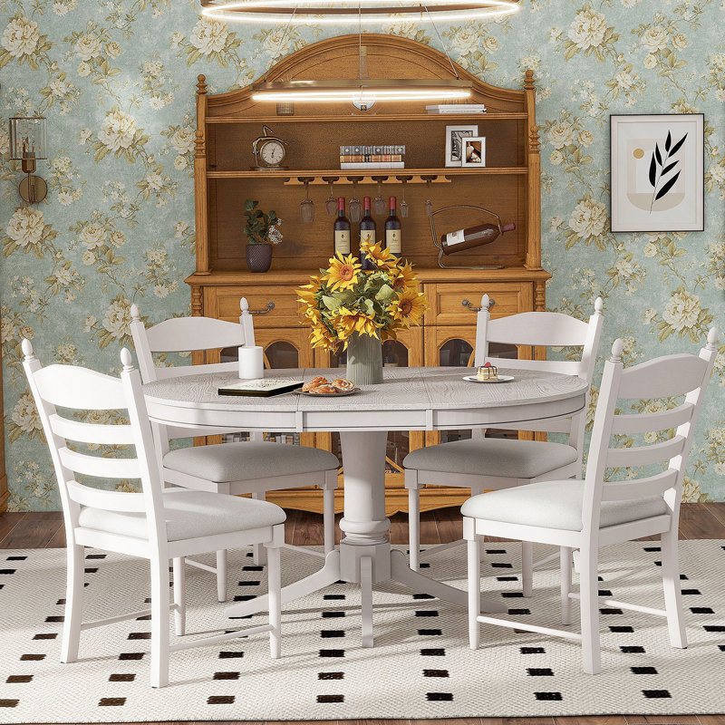 Ensemble de table de salle à manger extensible 5 pièces et 4 chaises rembourrées