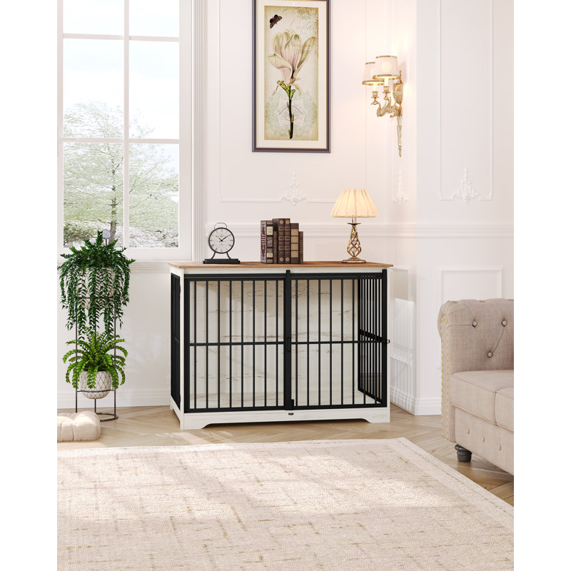 XL Large Dog Crate Furniture, Indoor Dog Kennel Furniture with Barn Door, Wooden Tall Dog Crate, Heavy Duty Dog Cage for Large Dogs, Side End Table, Anti-Chew