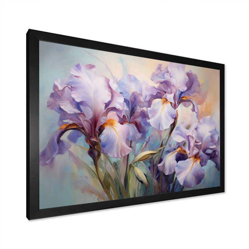 Rose, mauve, iris, impression romantique VI, H 12 po x l 20 po x P 1 po, Cadre simple noir
