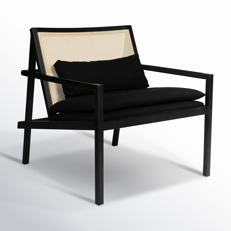 Modern Brazilian Lounge Chair, Black Cotton Blend/Black Frame